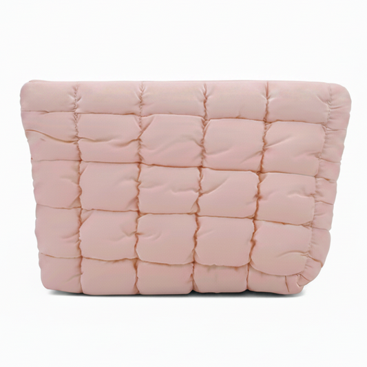 Pink quilted pouch no zipper on white background