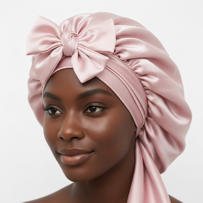 Portrait with rosy mauve pink bonnet